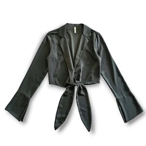 3 for $30! SALE Sage Front Tie Cropped Elegant Olive Green Long Sleeve Blouse